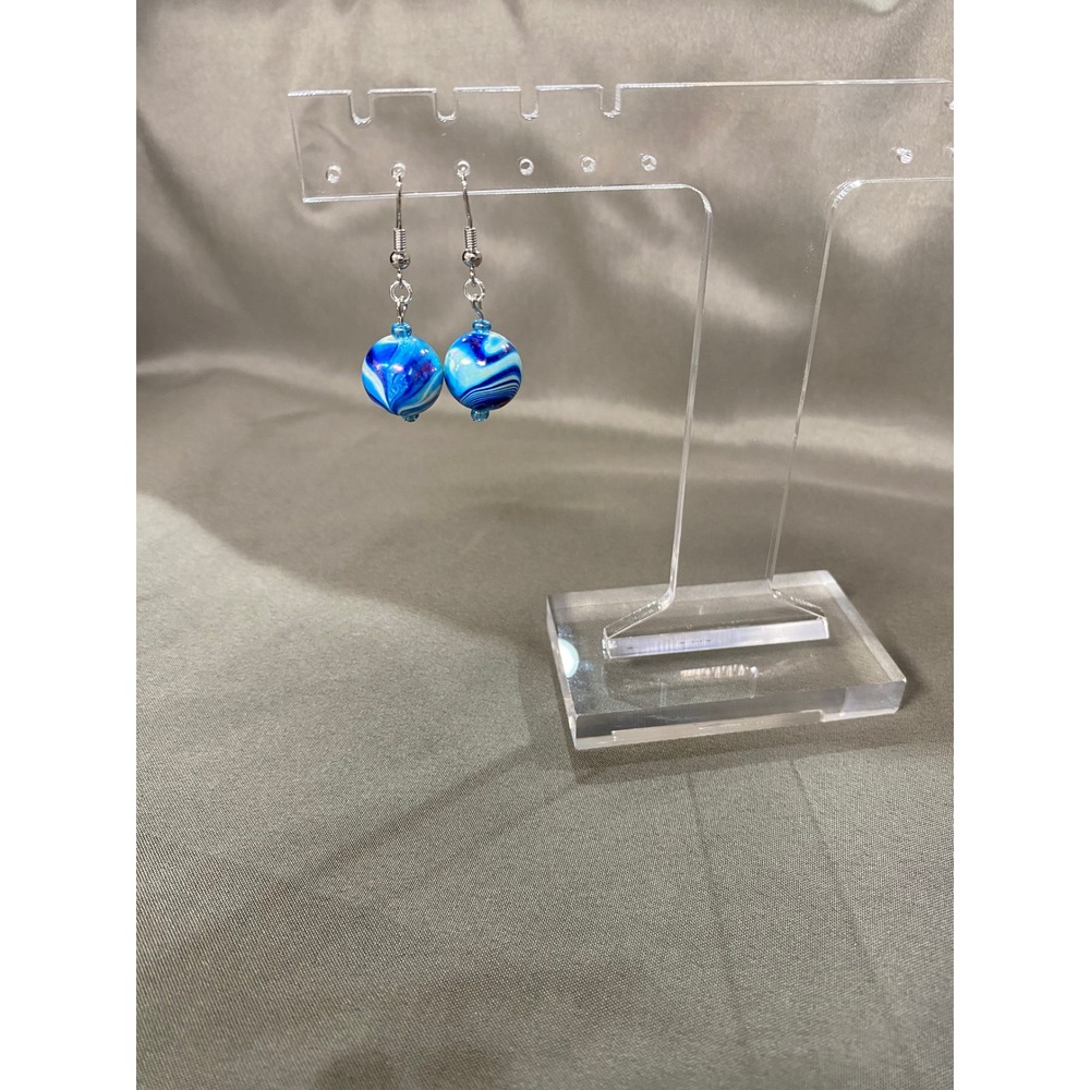 Handmade Women's Large Blue‎ Swirl Bead Earrings